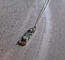 Load image into Gallery viewer, Crushed Pyrite and Raw Gemstone Birthstone Stainless Steel Pendant Necklace (Raw Emerald)