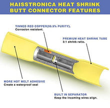 Load image into Gallery viewer, 250PCS Yellow Heat Shrink Butt Connectors AWG12-10,haisstronica Marine Grade Heat Shrink Wire Connectors,Tinned Red Copper 1mm,Waterproof Insulated Crimp Butt Splice Electrical Connectors