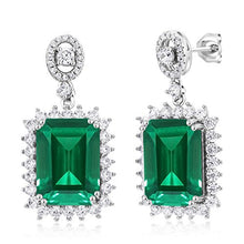 Load image into Gallery viewer, Gem Stone King 925 Sterling Silver Green Simulated Emerald Earrings For Women (13.60 Cttw Emerald Cut 14X10MM)