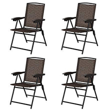 Load image into Gallery viewer, Giantex Set of 4 Patio Folding Chairs, Adjustable Sling Back Chairs with Armrest, Patio Dining Chairs Portable for Camping Garden Pool Beach, Deck Lounge Chairs (Brown)