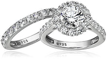 Load image into Gallery viewer, Platinum-Plated Sterling Silver Flower Halo Ring set with Swarovski Zirconia (2.9 cttw), Size 6