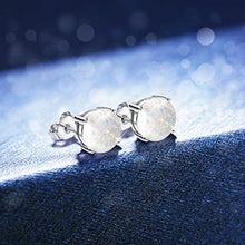 Load image into Gallery viewer, Jstyle Stud Earrings for Women 18K White Gold Rose Plated CZ Halo Earrings Created Opal Earrings Set for Sensitive Ears with Gift Box