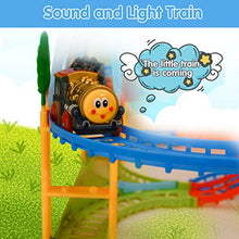 Load image into Gallery viewer, BeebeeRun Kids Car Race Track Set, Flexible Train Tracks for Toddlers with Musical Bridge and LED Electric Train Set, Car Track Toys for Boys and Girls