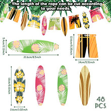 Load image into Gallery viewer, 48 Pieces Surfboard Cupcake Toppers and 2 Pieces Surfboard Birthday Garlands Hawaii Banner Surfing Themed Cake Decoration for Summer Beach Luau Birthday Baby Shower Hawaii Themed Party Supplies