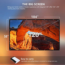 Load image into Gallery viewer, White Projector Screen 120 inch 16:9 for Indoor 4K Home Theater or Backyard Outdoor Anti-Crease Foldable and Portable HD Movie Projection