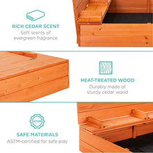 Load image into Gallery viewer, Best Choice Products 47x47in Kids Large Wooden Sandbox for Backyard, Outdoor Play w/Cedar Wood, 2 Foldable Bench Seats, Sand Protection, Bottom Liner - Brown