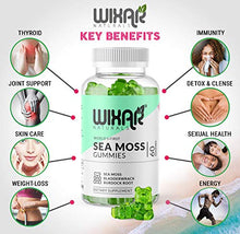 Load image into Gallery viewer, Wixar Naturals Sea Moss Gummies - Natural Irish Sea Moss and Bladderwrack with Burdock Gummy - 60 Gummies - Vegan - Thyroid, Healthy Skin, Keto Detox, Gut, Joint Support Alkaline Supplements