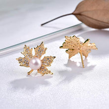 Load image into Gallery viewer, Jewever 925 Sterling Silver Gold Plated Pearl Phoenix Tree Ear Studs Leaf Earrings for Women Jewelry Gift