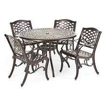 Load image into Gallery viewer, Christopher Knight Home Hallandale Outdoor Cast Aluminum Dining Set for Patio or Deck, 5-Pcs Set, Black