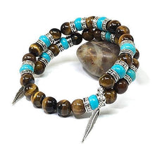 Load image into Gallery viewer, Tiger Eye Turquoise Southwestern Bangle Bracelet for Men & Women