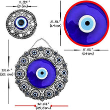 Load image into Gallery viewer, Erbulus Turkish X-Large Glass Blue Evil Eye Wall Hanging Ornament with Round Eye Design - Metal Home Decor - Turkish Nazar Bead Amulet - Protection and Good Luck Charm Gift (Blue)