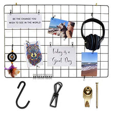 Load image into Gallery viewer, Fourberry Wire Wall Grid Panel - Large - 2 Pack (25.6 x 17.7 in) Black - Includes 20 Black Metal Clips, 5 S Hooks, 6 Wall Hooks - Modern Bulletin Board - Office Organizer Photo Display - Vision Board