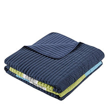 Load image into Gallery viewer, Comfort Spaces 3 Piece Quilt Coverlet Bedspread All Season Lightweight Hypoallergenic Pipeline Colorblock Kids Bedding Set, Full/Queen, Pierre Navy/Blue Stripe
