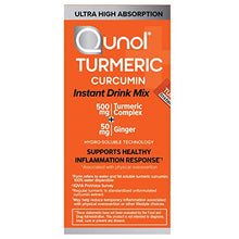 Load image into Gallery viewer, Qunol Turmeric Curcumin Instant Drink Mix, On-The-Go Packets, Orange Flavor, Ultra High Absorption, 500mg Turmeric + 50mg Ginger, Anti-Inflammatory & Joint Support, Dietary Supplement, 15 Servings