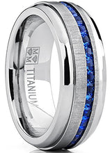 Load image into Gallery viewer, Metal Masters Co. Men's Titanium Wedding Band Engagement Ring W/Blue Simulated Sapphire Cubic Zirconia Princess CZ 10.5