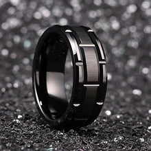 Load image into Gallery viewer, King Will Classic Mens 8mm Black Plated Tungsten Carbide Wedding Band Brick Pattern Brushed Finish(12.5)