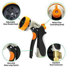 Load image into Gallery viewer, 50ft Expandable Garden hose with 8 pattern hose nozzle - 3/4’’ Solid Brass Fittings with Protective Washer No leak & Rust - Portable Storage Bag Easy Carry and Use