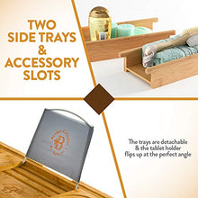 Load image into Gallery viewer, Luxury Bamboo Bathtub Tray Caddy - Expandable and Nonslip Bath Caddy with Book/Tablet and Wine Glass Holder - Great Gift Idea for Loved Ones