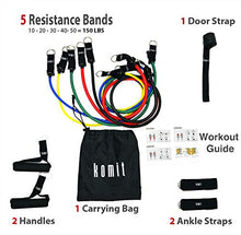 Load image into Gallery viewer, Komit Heavy Duty Resistance Bands Exercise Set (11pcs) 150lbs of Training Weight for Easy at Home Fitness Workout, Physical Therapy, and Fat Burning