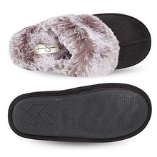 Load image into Gallery viewer, Jessica Simpson Women's Comfy Faux Fur House Slipper Scuff Memory Foam Slip on Anti-Skid Sole, Black, Small