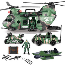Load image into Gallery viewer, JOYIN 10-in-1 Army Helicopter Toys, Boys Military Toys, Including Helicopter with Realistic Light, Sound & Handle, Bruder Trucks, Boat, Motorcycle, Army Men Action Figures and Weapon Gears, Kids Gifts
