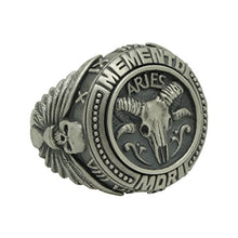 Load image into Gallery viewer, Aries Skull Zodiac Sign Sterling Silver 925 Biker MenS Ring Masonic
