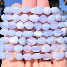 Load image into Gallery viewer, CHARGED 7" Premium Grade Natural Blue Lace Agate Crystal Nugget Bead Bracelet Tumble Polished Stretchy + Selenite Heart Charging Crystal Included