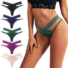 Load image into Gallery viewer, Women Underwear Cotton Thongs 5 Pack T Back See Through G-Strings Sexy Lace Breathable Bikini Panties Teens Underwear