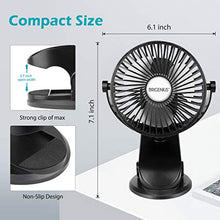 Load image into Gallery viewer, BRIGENIUS Battery Operated Clip on Stroller Fan, Portable Mini Desk Fan Rechargeable, USB Powered Clip Fan for Baby Stroller Office Outdoor Travel, Black