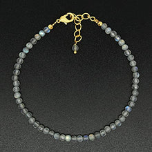 Load image into Gallery viewer, Gempires Natural Labradotite 3.5 mm Beads Bracelet, Handmade Jewelry, 7 + 1 Inch 14k Yellow Gold Plated Adjustable Chain (Labradorite)