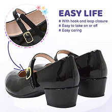 Load image into Gallery viewer, LseLom Girls Mary Jane Flats Dress Shoes Princess Low Heel Hook and Loop Dance Shoes Party School Uniform Wedding Shoes for Little Girls Black US 11