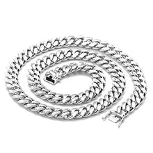 Load image into Gallery viewer, Hollywood Jewelry Gold Chain Necklace 14MM 14K White Gold Diamond Cut Smooth for Men Hip Hop Miami Cuban Link with a Warranty USA Made! (28)