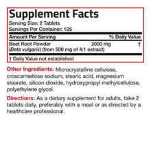Load image into Gallery viewer, Bronson Beet Root 2000mg Extra Strength 2000mg Per Serving, Promotes Healthy Circulation Supports Heart Health & Stamina, Non-GMO, 250 Vegetarian Tablets