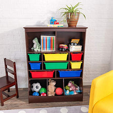 Load image into Gallery viewer, KidKraft Wooden Wall Storage Unit with 8 Plastic Bins and 13 Compartments, Espresso, Gift for Ages 3+