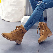 Load image into Gallery viewer, Padaleks Women's Round Toe Waterproof Ankle Bootie Lace Up Low Heel Work Motorcycle Combat Boots High Tops Booties