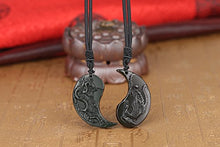 Load image into Gallery viewer, COAI Black Obsidian Dragon and Phoenix Yin Yang Pendant Necklaces for Couples
