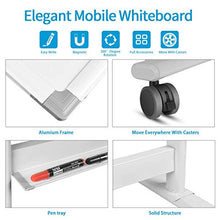 Load image into Gallery viewer, Mobile Whiteboard, Double Sided Dry Erase Board Aluminum Frame, Rolling Stand White Board & Accessories with 4 Markers, 1 Eraser, 12 Push Stickers (48x32)
