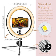 Load image into Gallery viewer, LED Ring Light 10" with Tripod Stand & Phone Holder for Live Streaming & YouTube Video, Dimmable Desk Makeup Ring Light for Photography, Shooting with 3 Light Modes & 10 Brightness Level