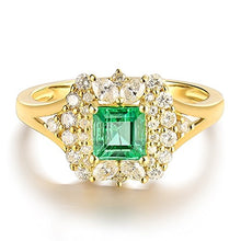 Load image into Gallery viewer, Beyond jewelry Genuine Emerald Diamond Ring 14K Yellow Gold Statement Rings for Women