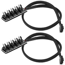 Load image into Gallery viewer, PWM Fan Hub PC 5 Way Splitter Sleeved PWM Fan Splitter Hub Adapter Cable for 12V Desktop Computer Cooler Case Fans 4-Pin & 3-Pin 14 inches (2 Pack) TeamProfitcom