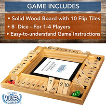 Load image into Gallery viewer, WE Games Shut The Box Wooden 1-4 Player Board Game Travel Size, The Original Table Top Dice Game for Families, Learn Math, for Classrooms, Pubs or at Home, 14 inches, Includes 8 Dice