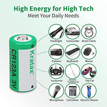 Load image into Gallery viewer, CR123A 3V Lithium Manganese Battery Kratax 12Pack Non-Rechargeable 3 Volt CR 123A Batteries 10Years Shelf Life, CE & RoHS Certified for Security and Medical Equipment, for Flashlights, Digital Cameras