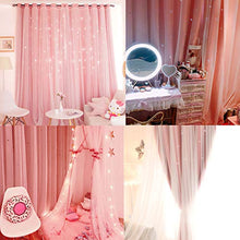 Load image into Gallery viewer, Unistar 2 Panels Stars Blackout Curtains for Bedroom Girls Kids Baby Window Curtain Double Layer Star Cut Out Aesthetic Living Room Decor Wall Home Decorations Curtain,W52 x L84 Inches,Pink