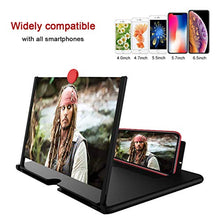 Load image into Gallery viewer, 12'' 3D Screen Magnifier for Cell Phone, HD Smart Phones Screen Enlarger Projector Movie Amplifier with Foldable Stand for iPhone Xs/XR/X/8/8 Plus/7/7 Plus/6S Samsung Galaxy S7 and All Mobile Phones