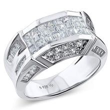 Load image into Gallery viewer, Men's Sterling Silver .925 Designer Ring Band Featuring 52 Round and Baguette Invisible and Channel Set Cubic Zirconia (CZ) Stones (14)