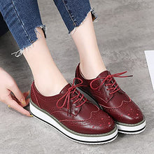 Load image into Gallery viewer, YING LAN Women's Platform Lace-Up Wingtips Square Toe Oxfords Shoe Red 2