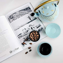 Load image into Gallery viewer, Teapot, TOPTIER Japanese Cast Iron Tea Kettle with Stainless Steel Infuser, Cast Iron Teapot Stovetop Safe, Leaf Design Teapot Coated with Enameled Interior for 32 Ounce (950 ml), Turquoise Blue