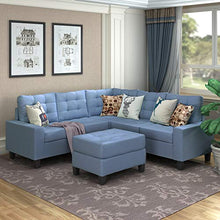 Load image into Gallery viewer, MERITLINE Sectioanl Sofa with Ottoman, Fabric L-Shaped Sectioanl Sofa Living Room Couch Set of 4, Blue