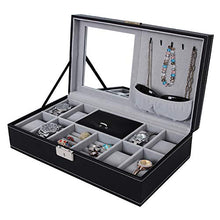 Load image into Gallery viewer, SONGMICS Black Jewelry Box, 8-Slot Watch Organizer, Storage Case with Lock and Mirror UJWB41B