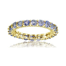 Load image into Gallery viewer, Ice Gems Yellow Gold Flashed Silver Tanzanite 3mm Round-Cut Eternity Band Ring, Size 7